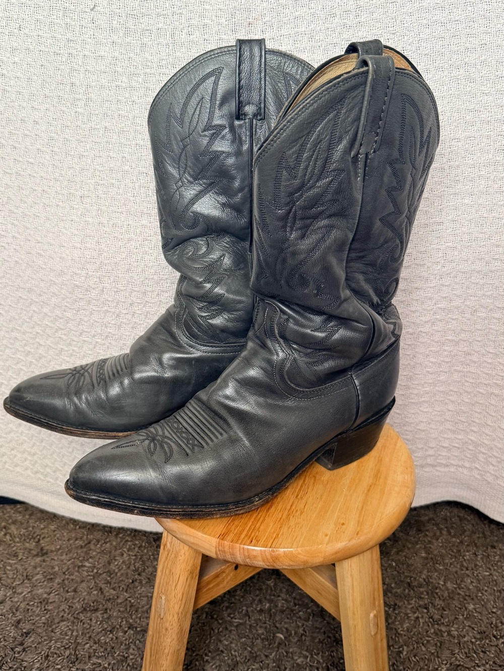 Women's Black Leather Western Heeled Boots